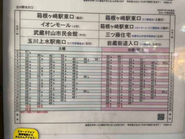 立川駅北口①（バス 時刻表）