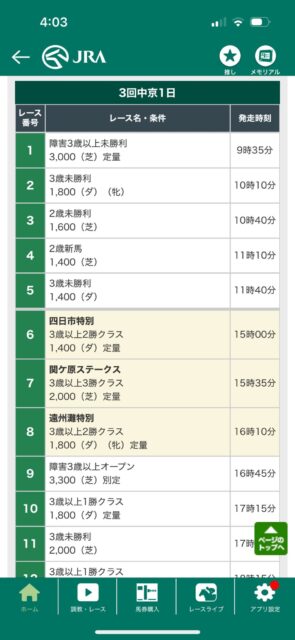 レースプログラム(中京競馬場)